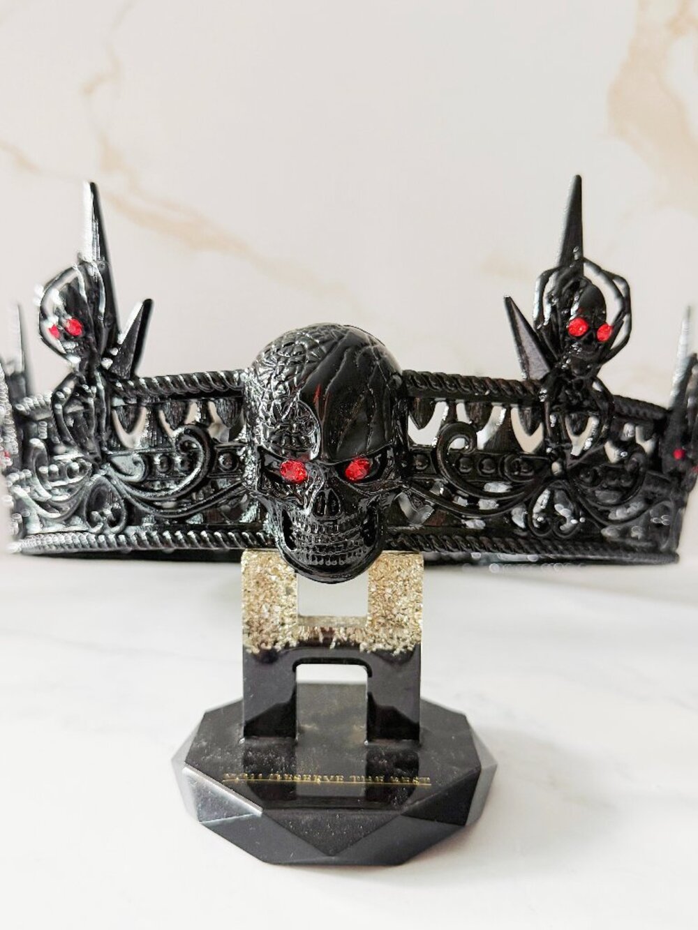 Men's Black Skull Crown Red Rhinestone Gothic King Halloween Costume Headpiece